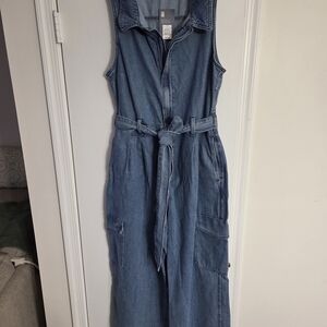 Sleeveless Denim Jumpsuit with Belt